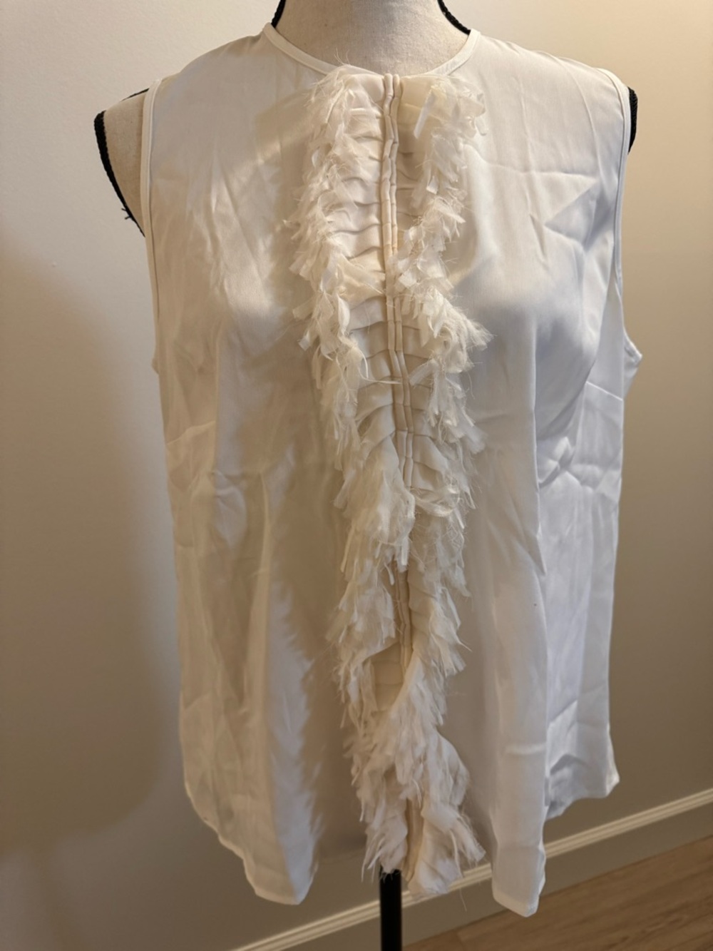 Ann Taylor Ivory Ruffle-Trim Sleeveless Top